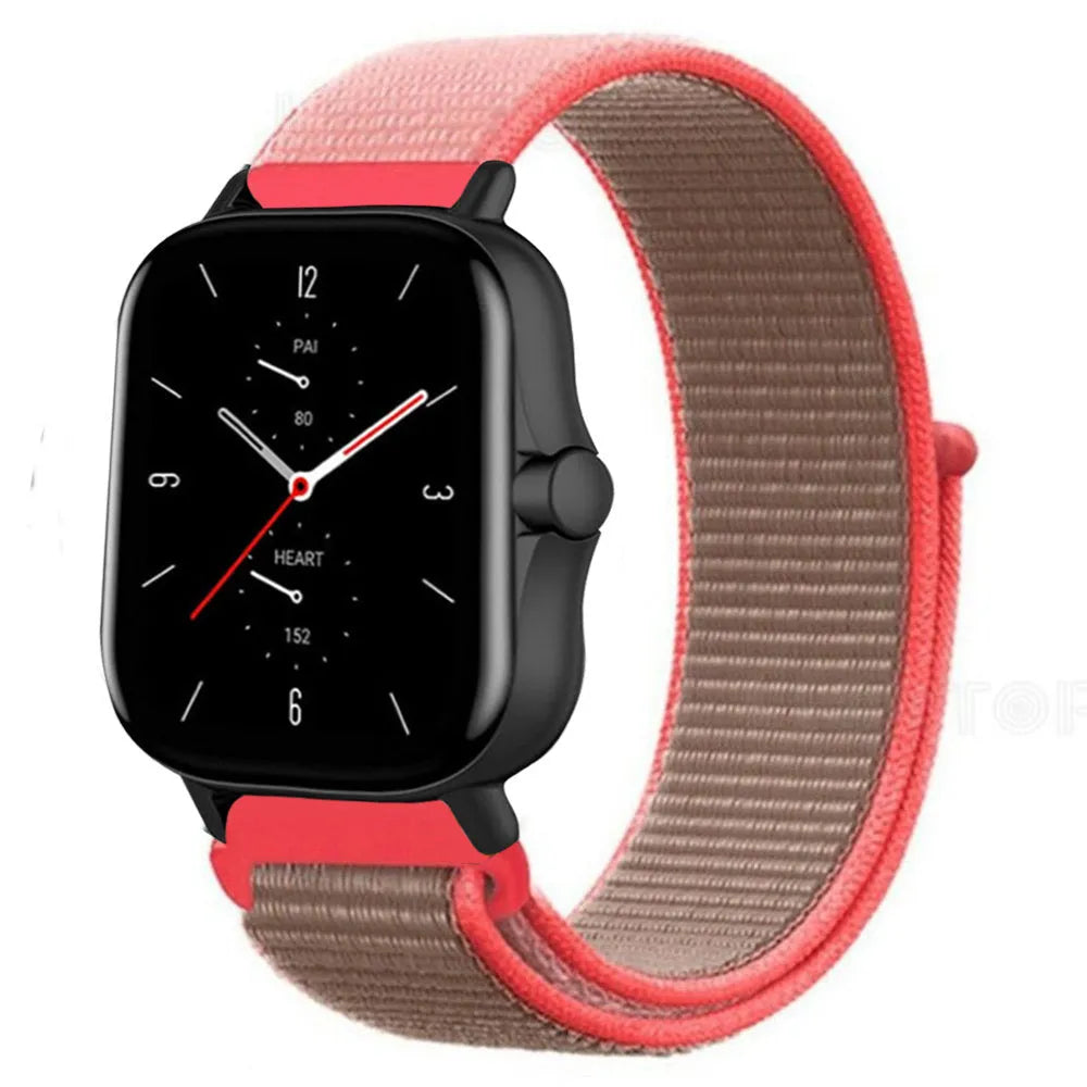 Nylon Strap, neon pink, on a watch, 3/4 front view