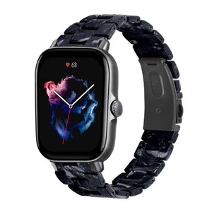 Metal Resin Strap, black/white, on a watch, 3/4 front view