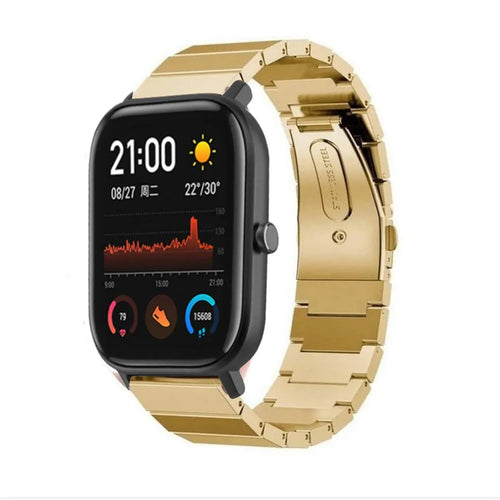 Premium Metal Strap, gold, on a watch, 3/4 front view