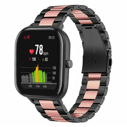 Steel Strap, black/pink, on a watch, 3/4 front view