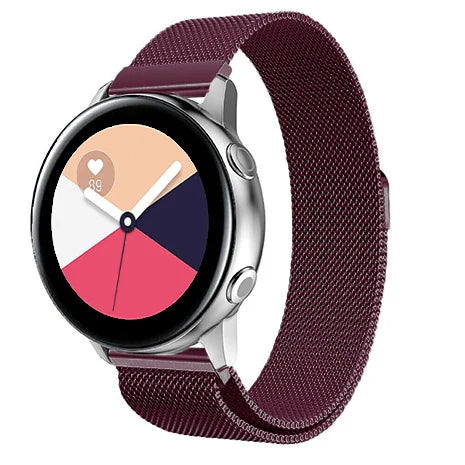 Milanese Strap, purple, on a watch, 3/4 front view