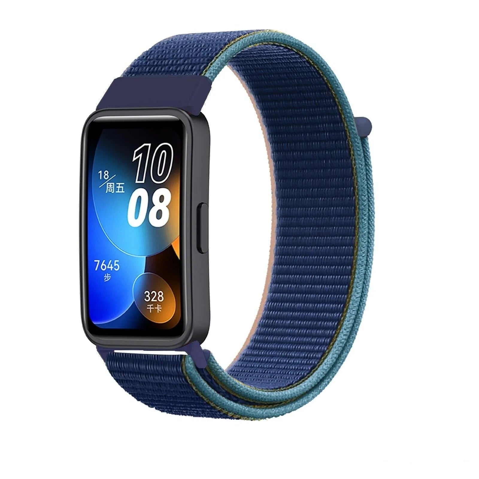 Nylon Strap, dark blue, on a watch, 3/4 front view