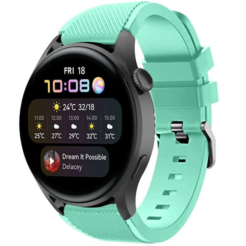 Twill Silicone Strap, aqua, on a watch, 3/4 front view