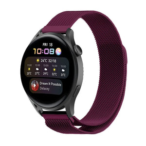 Milanese Strap, purple, on a watch, 3/4 front view
