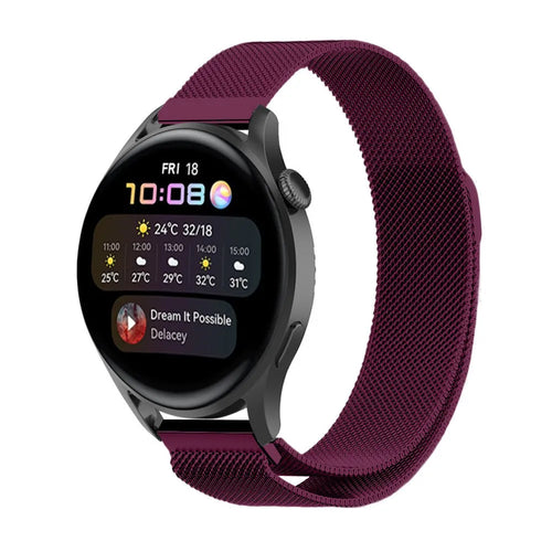 Milanese Strap, purple, on a watch, 3/4 front view