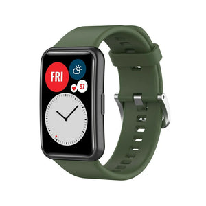 Silicone Strap, dark green, on a watch, 3/4 front view