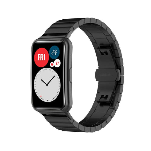 Metal Strap, black, on a watch, 3/4 front view