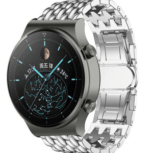 Steel Dragon Strap, silver, on a watch, 3/4 front view