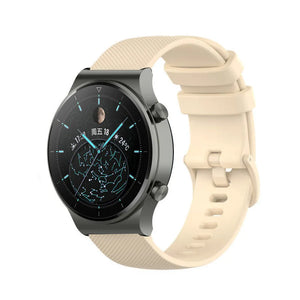 Premium Silicone Strap, beige, on a watch, 3/4 front view