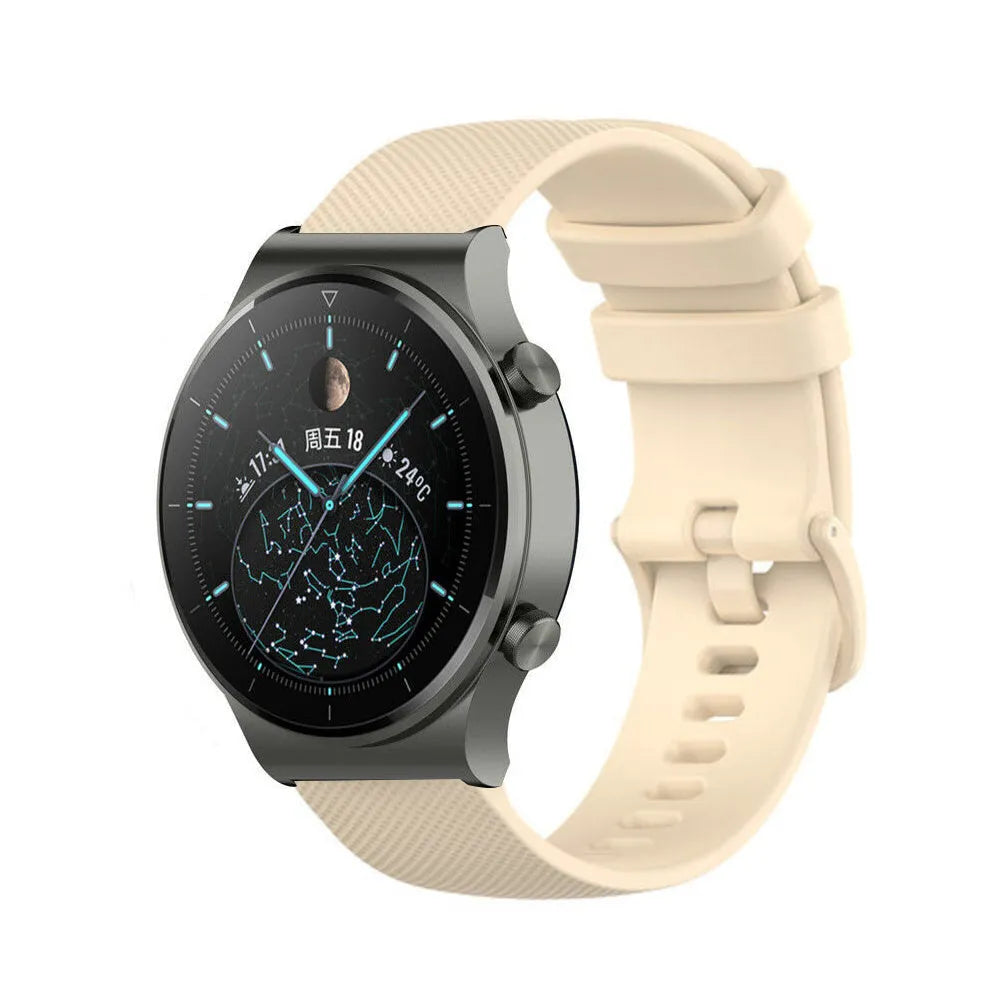 Premium Silicone Strap, beige, on a watch, 3/4 front view