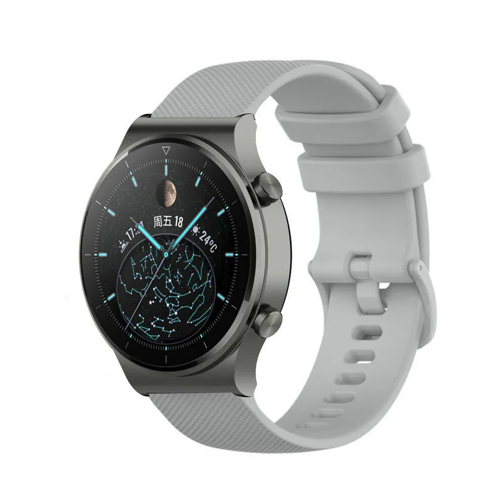 Premium Silicone Strap, grey, on a watch, 3/4 front view