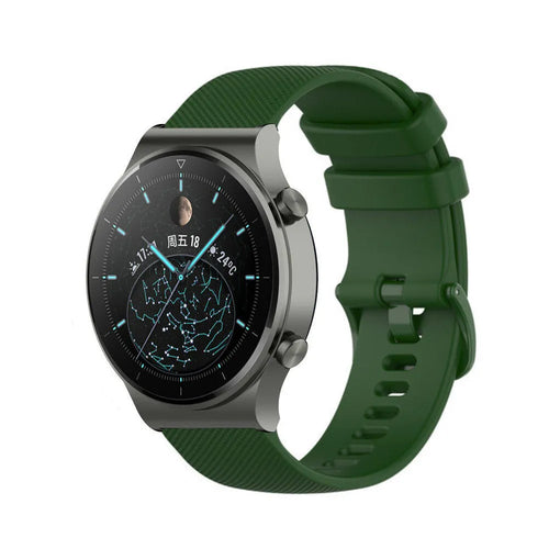 Premium Silicone Strap, army green, on a watch, 3/4 front view