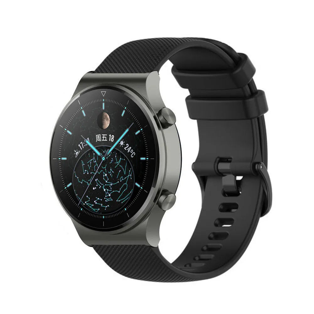 Premium Silicone Strap, black, on a watch, 3/4 front view