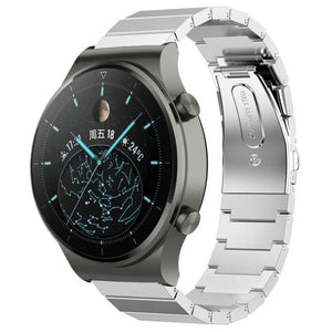 Premium Metal Strap, silver, on a watch, 3/4 front view