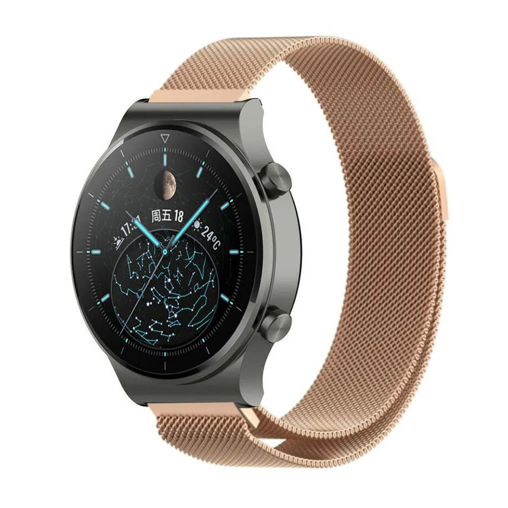 Milanese Strap, rose gold, on a watch, 3/4 front view