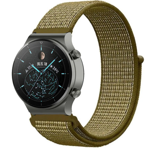 Nylon Strap, olive, on a watch, 3/4 front view