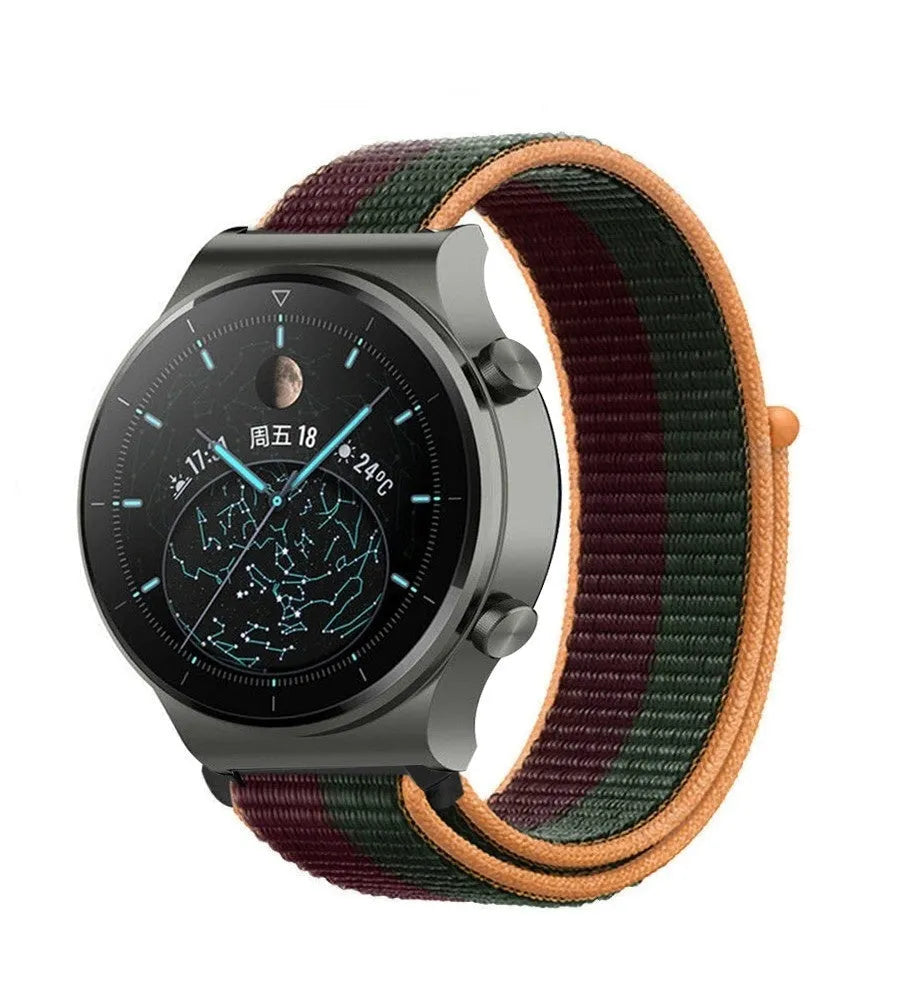 Nylon Strap, dark cherry, on a watch, 3/4 front view
