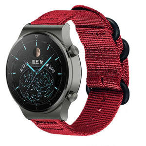 Nylon Buckle Strap, red, on a watch, 3/4 front view
