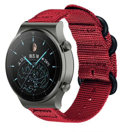 Nylon Buckle Strap, red, on a watch, 3/4 front view