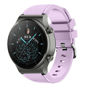 Twill Silicone Strap, lilac, on a watch, 3/4 front view