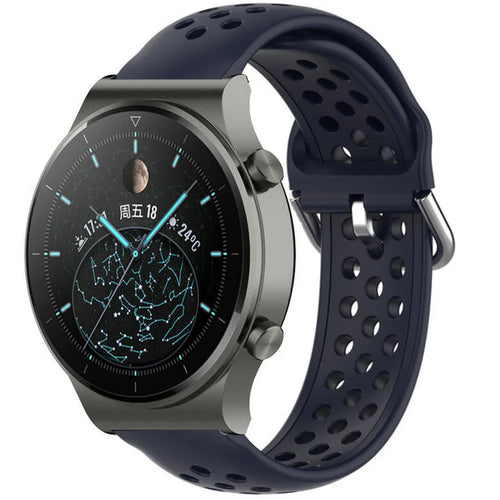 Breathable Silicone Strap, dark blue, on a watch, 3/4 front view