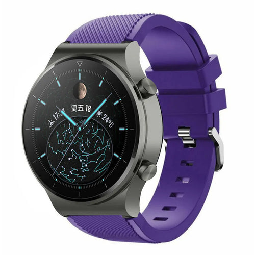 Twill Silicone Strap, purple, on a watch, 3/4 front view
