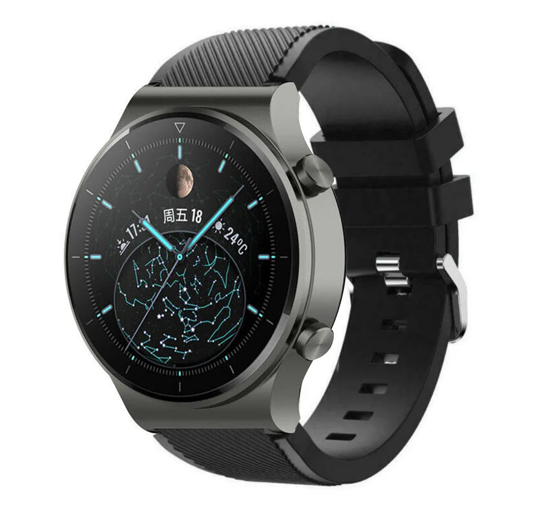Twill Silicone Strap, black, on a watch, 3/4 front view