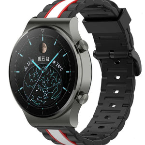 Silicone Special Edition Strap, black/white, on a watch, 3/4 front view