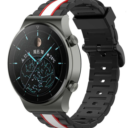 Silicone Special Edition Strap, black/white, on a watch, 3/4 front view