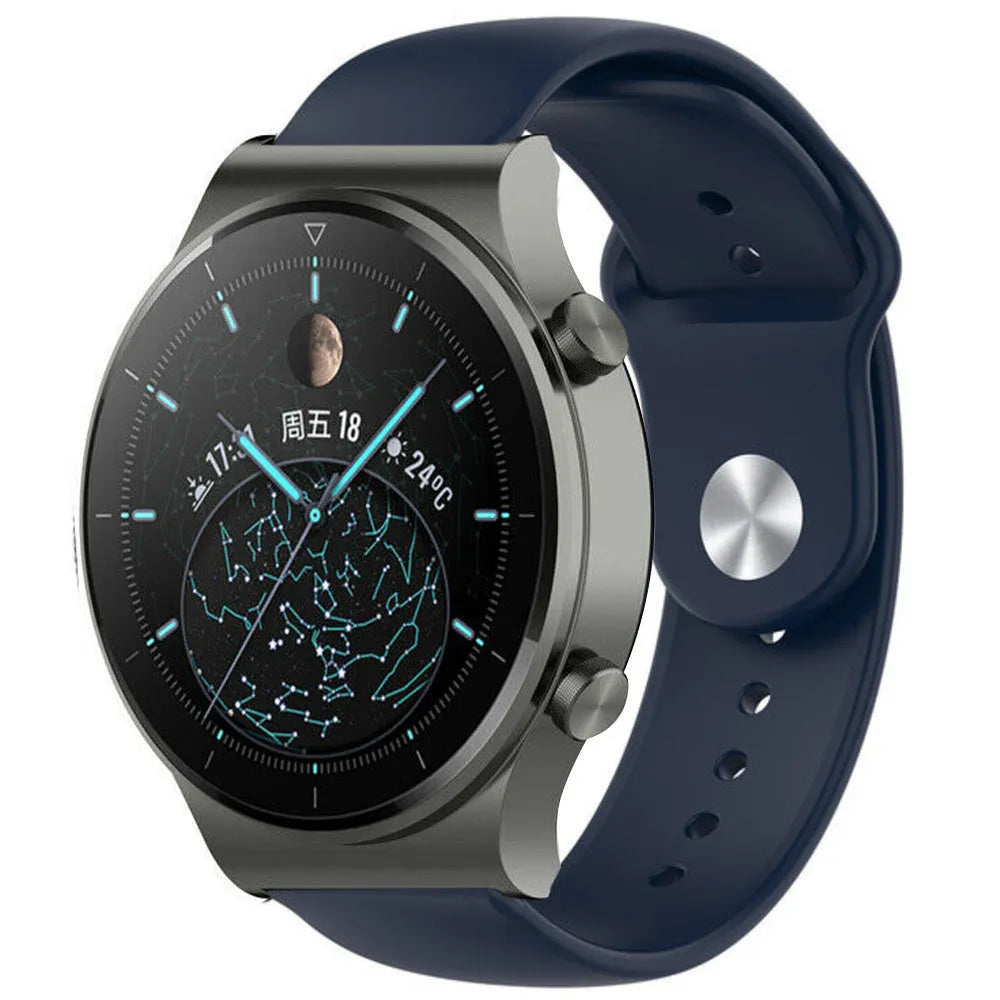Silicone Sport Strap, dark blue, on a watch, 3/4 front view