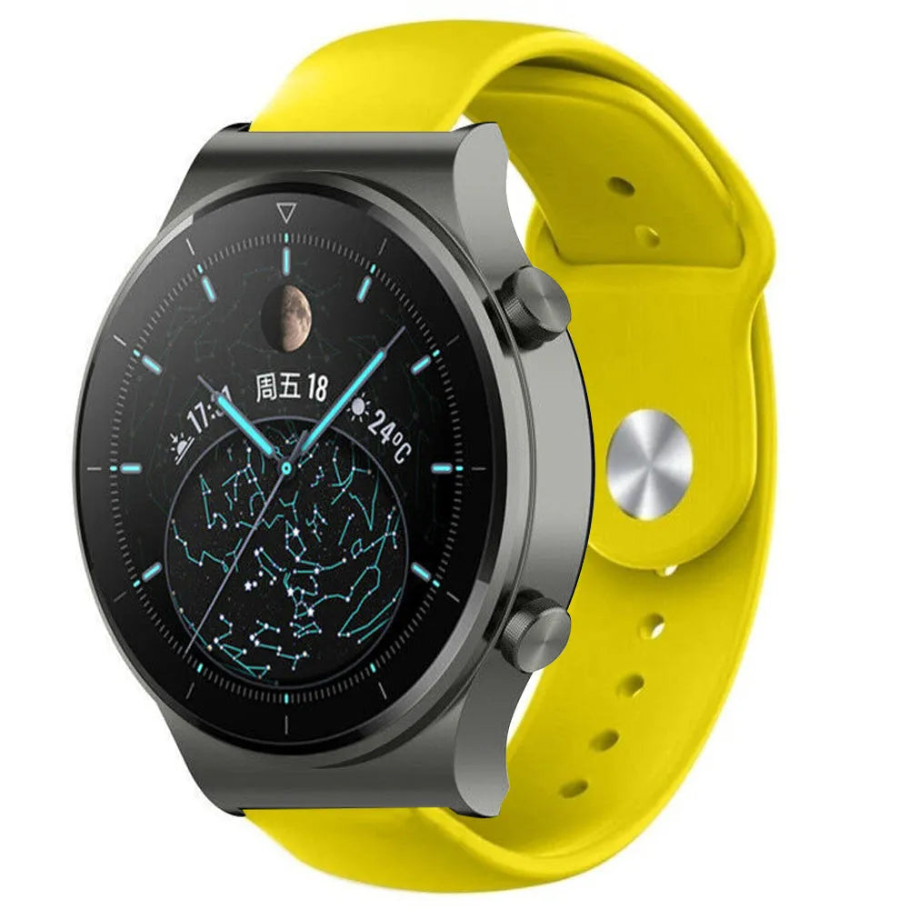 Silicone Sport Strap, yellow, on a watch, 3/4 front view