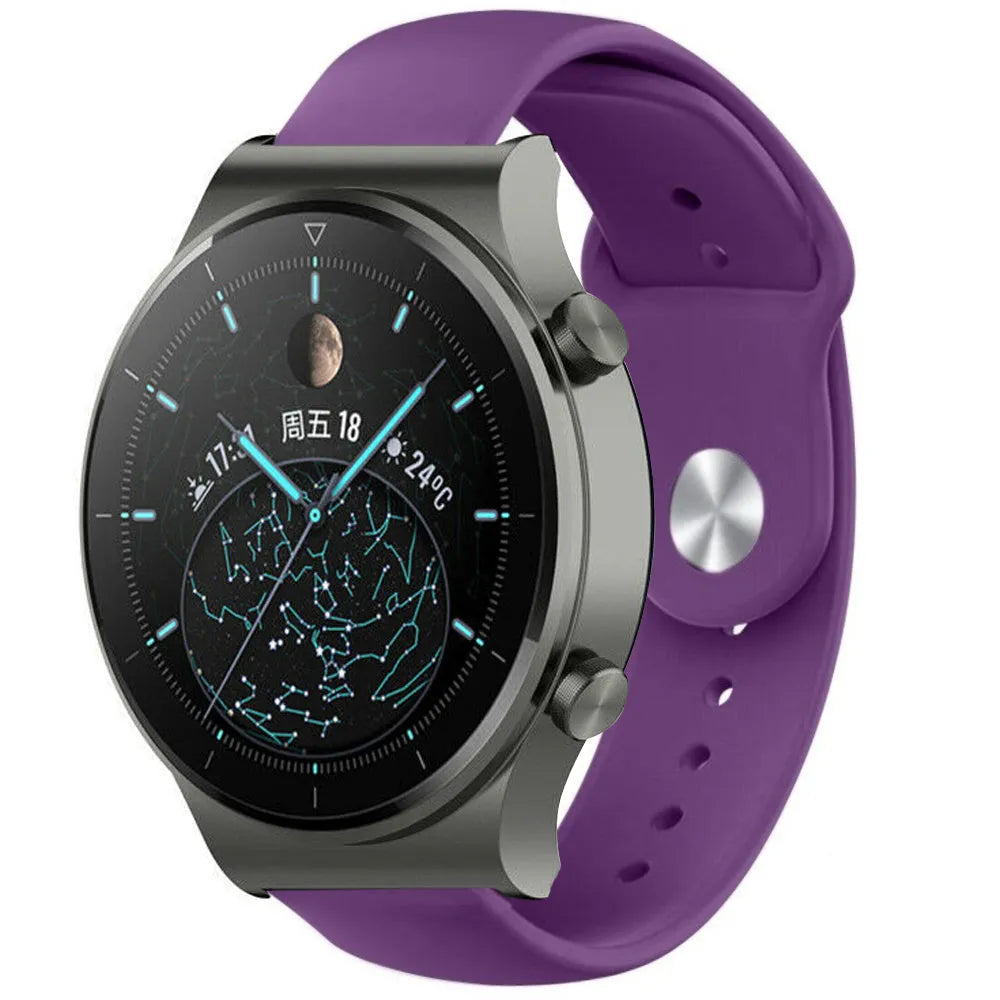 Silicone Sport Strap, purple, on a watch, 3/4 front view