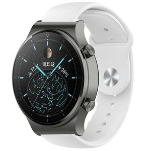 Silicone Sport Strap, white, on a watch, 3/4 front view