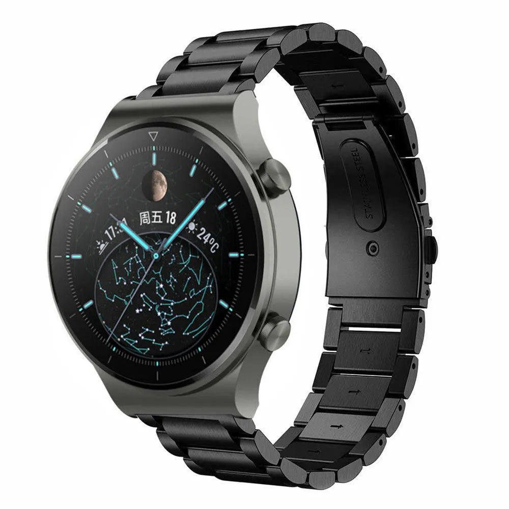 Steel Strap, black, on a watch, 3/4 front view