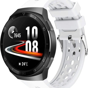 Breathable Silicone Strap, white, on a watch, 3/4 front view