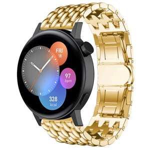 Steel Dragon Strap, gold, on a watch, 3/4 front view