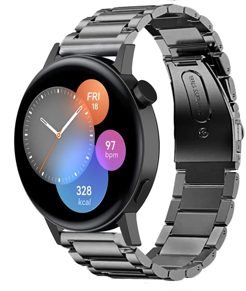 Titanium Strap, graphite, on a watch, 3/4 front view