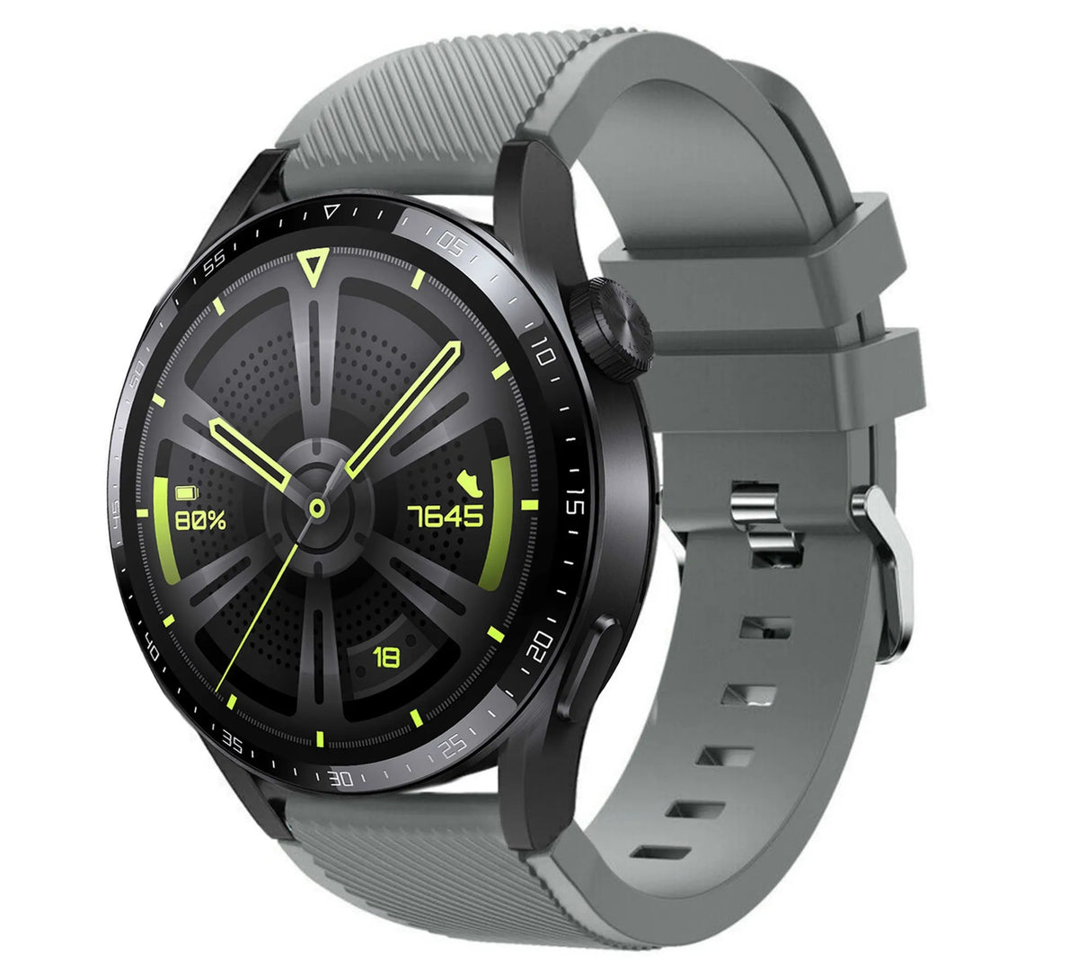 Twill Silicone Strap, grey, on a watch, 3/4 front view