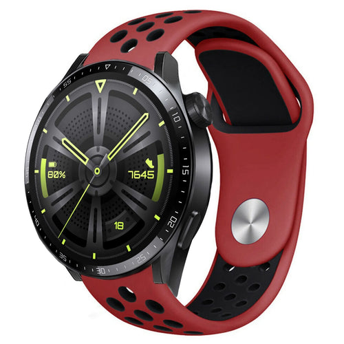 Silicone Sport Strap, red/black, on a watch, 3/4 front view