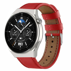 Modern Leather Strap, red, on a watch, 3/4 front view