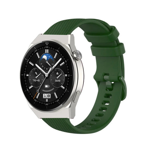 Premium Silicone Strap, army green, on a watch, 3/4 front view