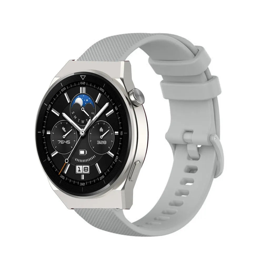Premium Silicone Strap, grey, on a watch, 3/4 front view