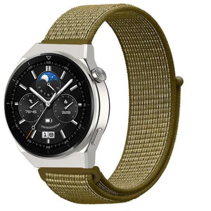 Nylon Strap, olive, on a watch, 3/4 front view