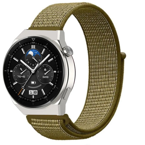 Nylon Strap, olive, on a watch, 3/4 front view