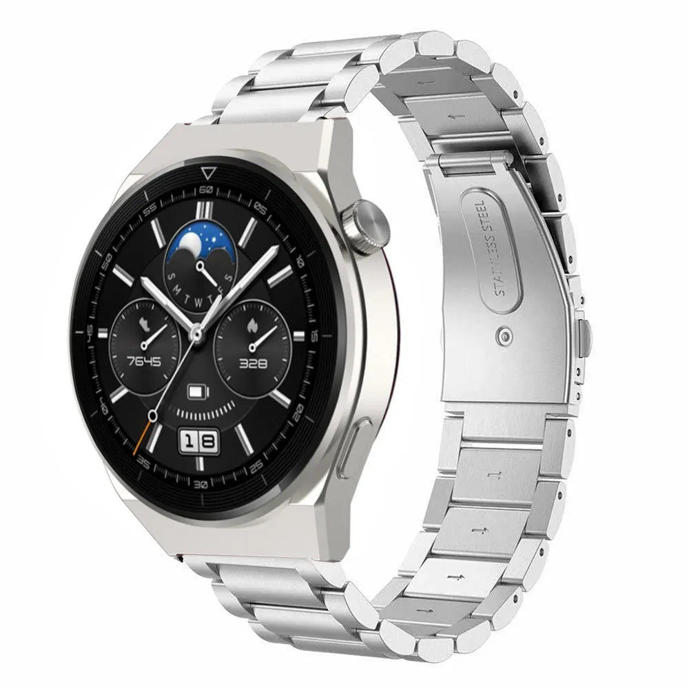 Steel Strap, silver, on a watch, 3/4 front view