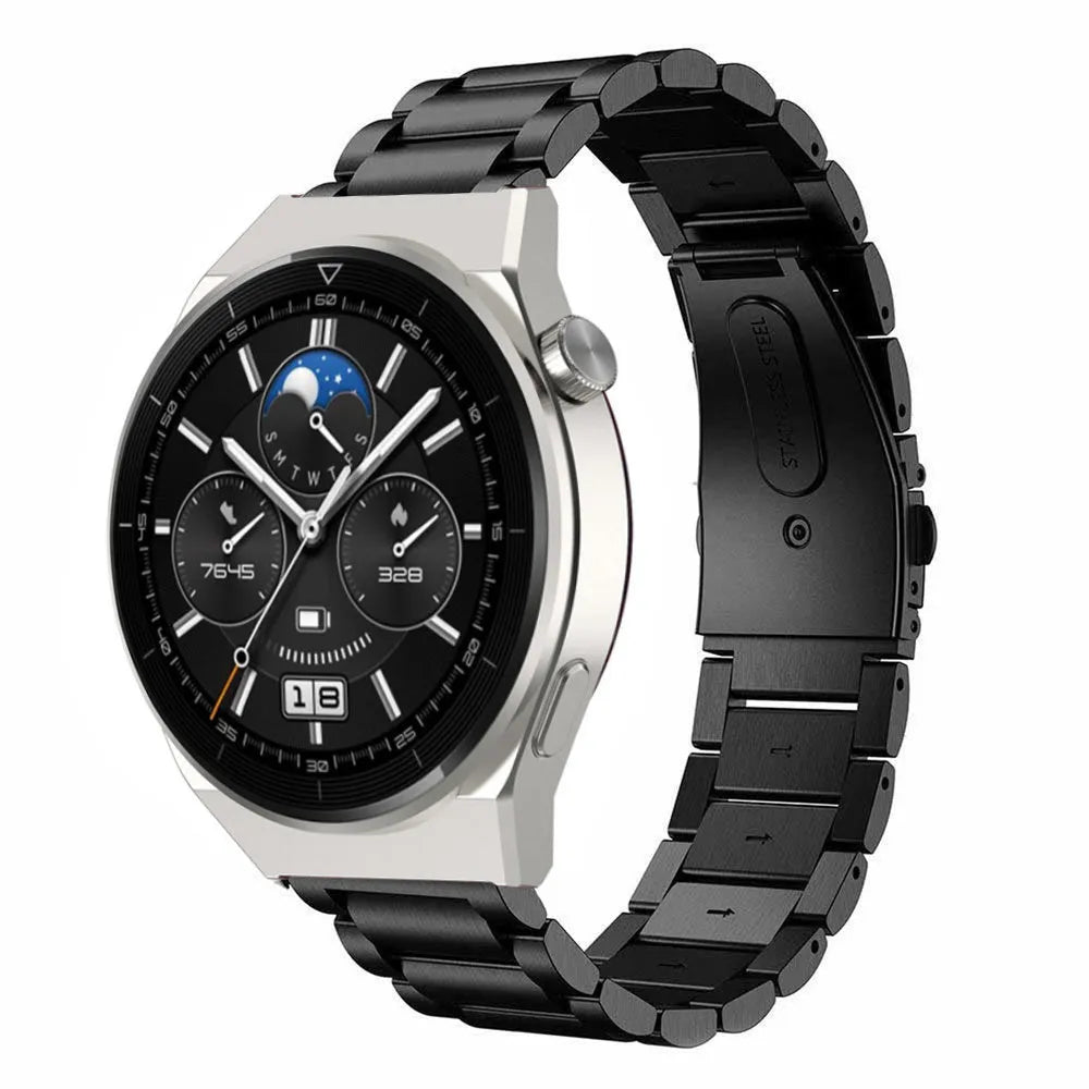 Steel Strap, black, on a watch, 3/4 front view