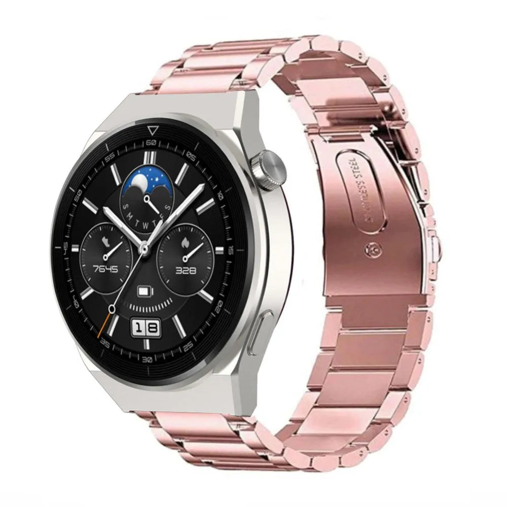 Steel Strap, pink, on a watch, 3/4 front view