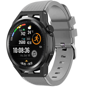 Twill Silicone Strap, grey, on a watch, 3/4 front view