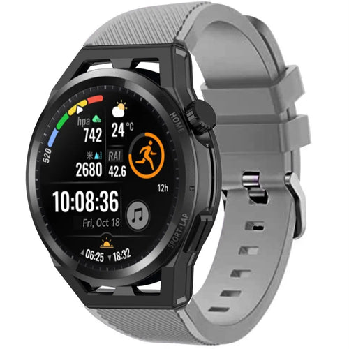 Twill Silicone Strap, grey, on a watch, 3/4 front view