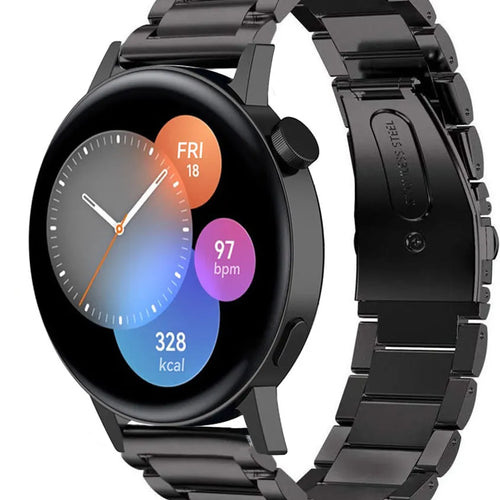 Titanium Strap, black, on a watch, 3/4 front view